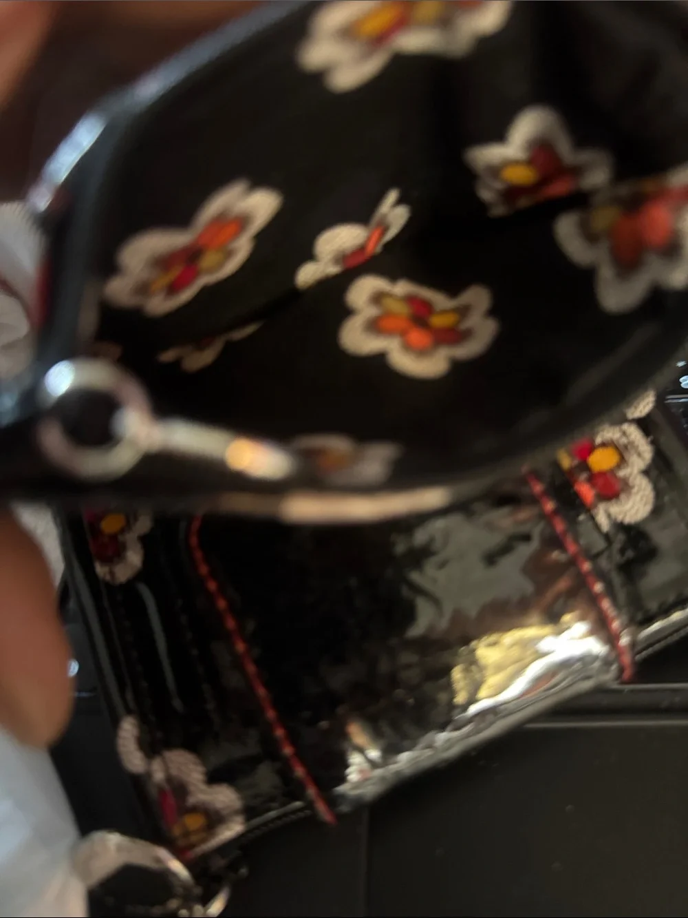 Vera Bradley Black Floral Plaid Wristlet with Red and Orange Accents